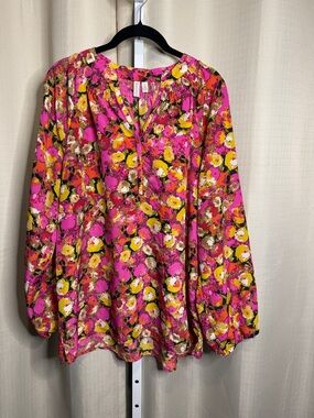 Madison Pink Floral Balloon-Sleeve Blouse
